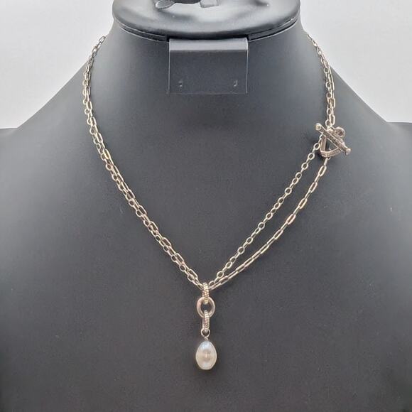 SILPADA Retired Freshwater Pearl Pendant Double Sterling Silver Chain Necklace - Picture 9 of 9